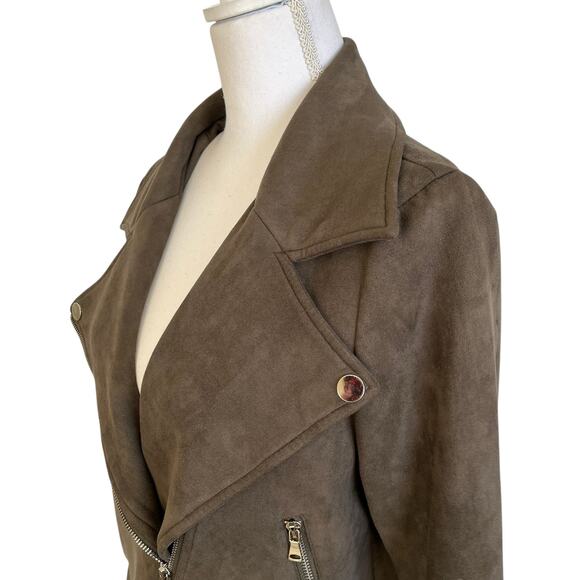 Apperloth A Moto Jacket Women's Size Large L Olive Green Faux Suede Zippers Soft - Picture 4 of 10